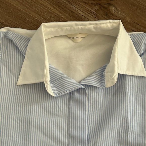 Covering Story Blue White Long Sleeve Button Up Dress Fit Best Women Medium - Picture 5 of 10